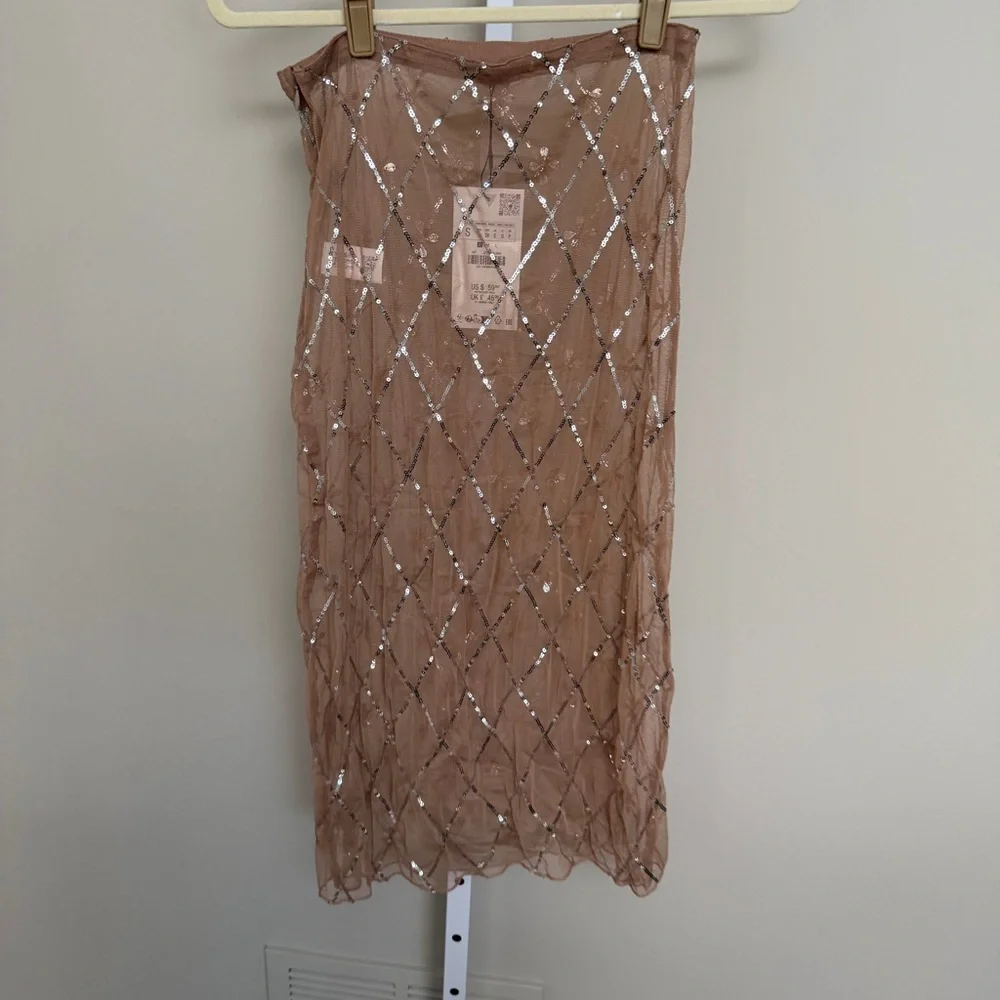 Zara Elegant Brown Mesh Skirt new with tags size S - Picture 1 of 5
